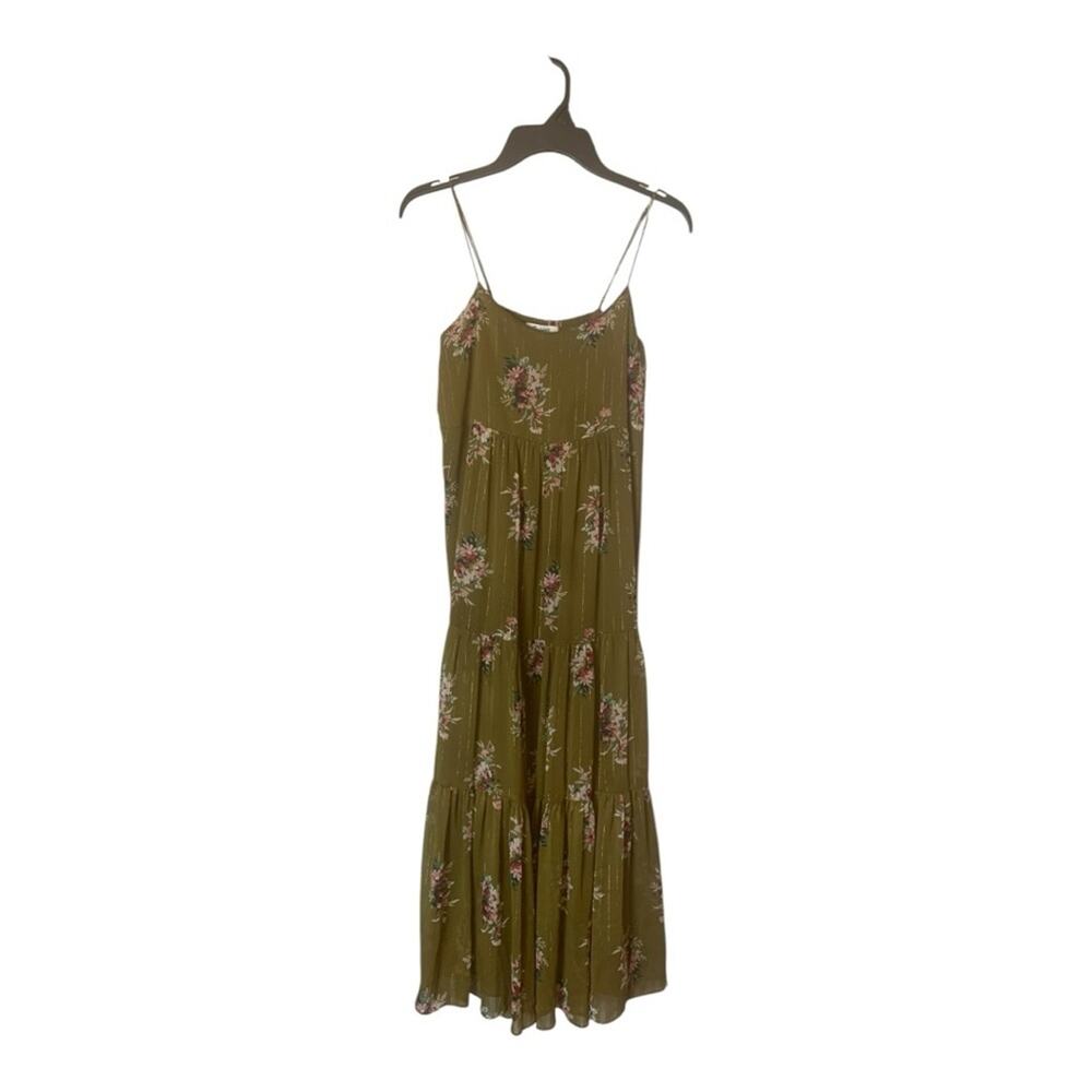 madewell women's size 4 small tiered maxi dress green gold floral boho dawn